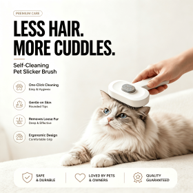 Pet Slicker Brush for Cats & Dogs, Self-Cleaning Grooming Brush with One-Click Hair Removal, Gentle Deshedding Tool for Long & Short Hair