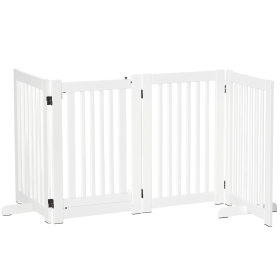 Free Standing Wooden Pet Gate Indoor Dog Barrier Foldable Step Over Doorway Fence Safety Gate with Open Door Z Shape 4 Panel