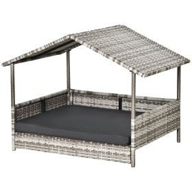 Wicker Pet House Dog Bed for Indoor/Outdoor Rattan Furniture with Cushion (Color: Dark Grey)